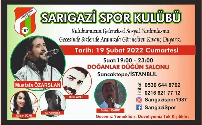 Sarıgazi Spor Kulübü Sosyal Yardımlaşma Gecesi düzenliyor